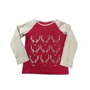 Girls Mini Boden Reindeer Christmas Raglan shirt